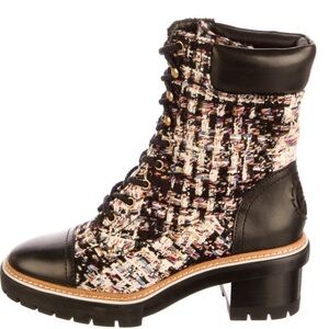 Tory Burch tweed combat boots fall boots winter boots lace up boots black bootie
